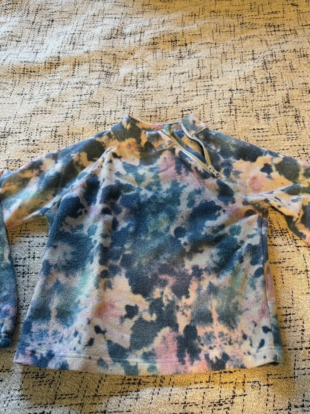Girls SO Tie-Dyed Blue & Pink Fleece Sweatshirt with Diagonal Zip - Sz M